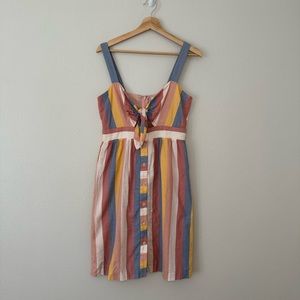 Madewell Striped Tie-Front Midi Dress in Blue, Pink, Yellow, Rust